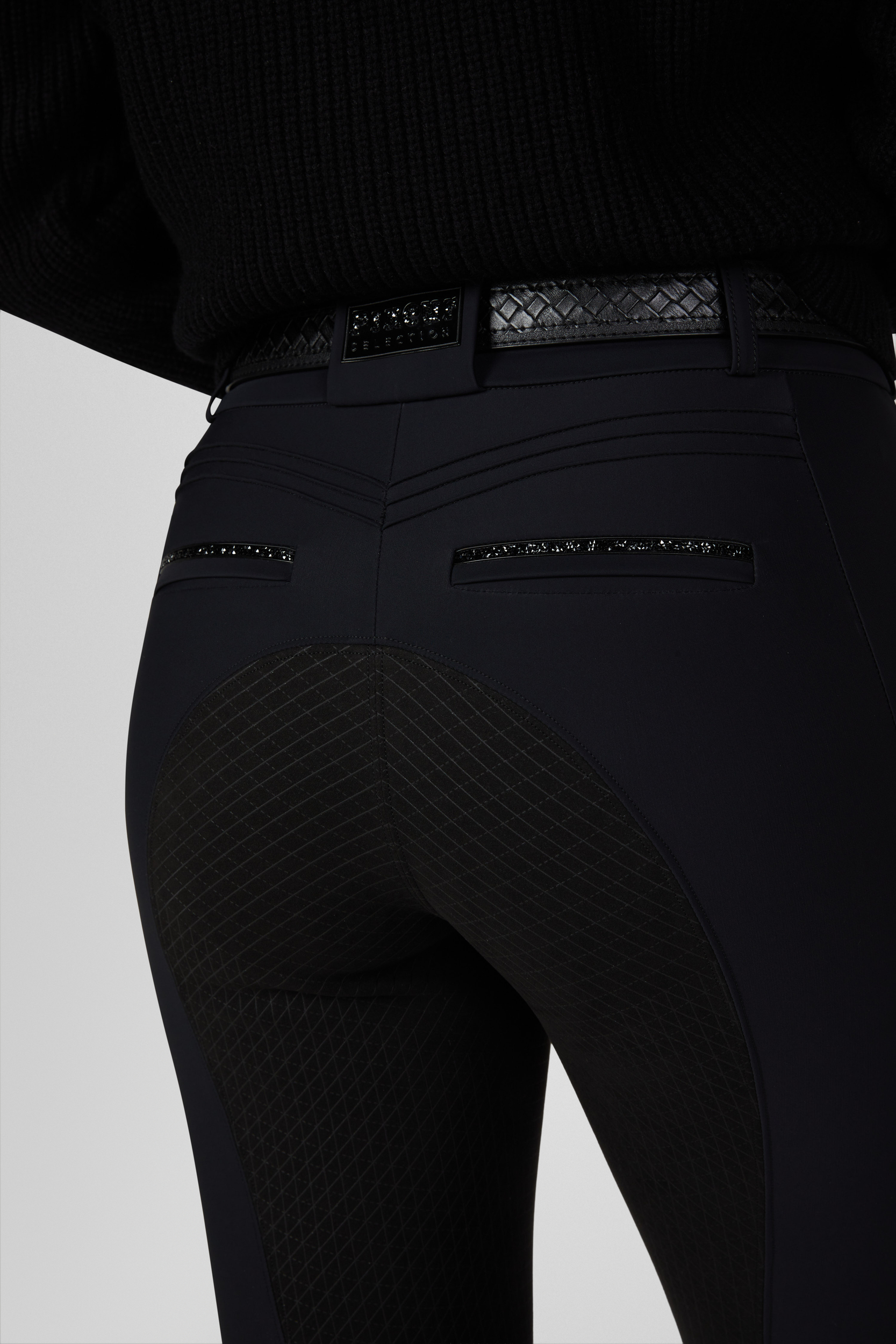 Reithose, Reiterhosen, Gesäßtaschen, Strukturierte Panels, Dunkelblau, Hose, Riding pants, Leder, Paspel, Rückentaschen