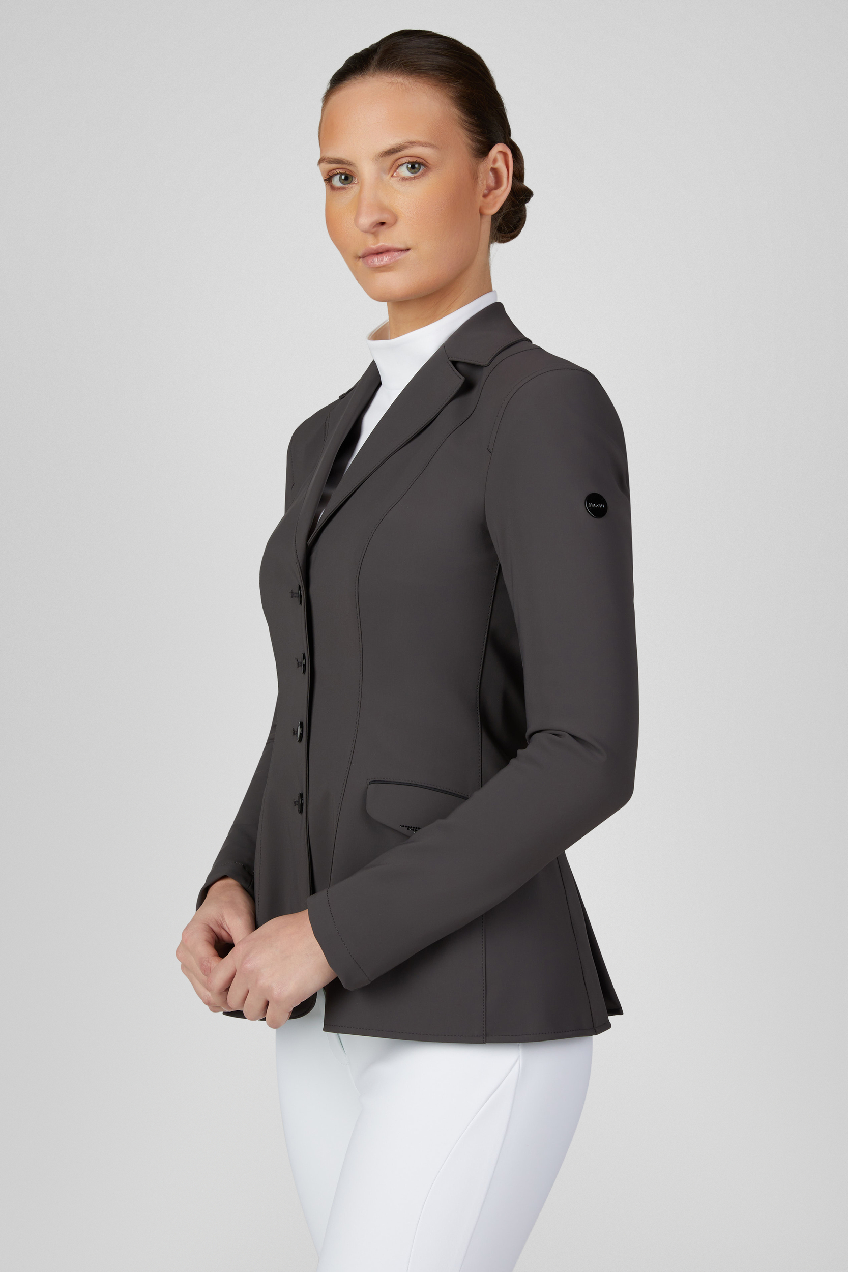 dressage Jacket, Reitjacke, grauer Blazer, knopflicher Blazer, taillierte Jacke, equestrian, Jacket, Blazer, Slim-Fit, Grau, Reitmantel, Blazer, dunkelgrau, knöpfig, kleine Tasche