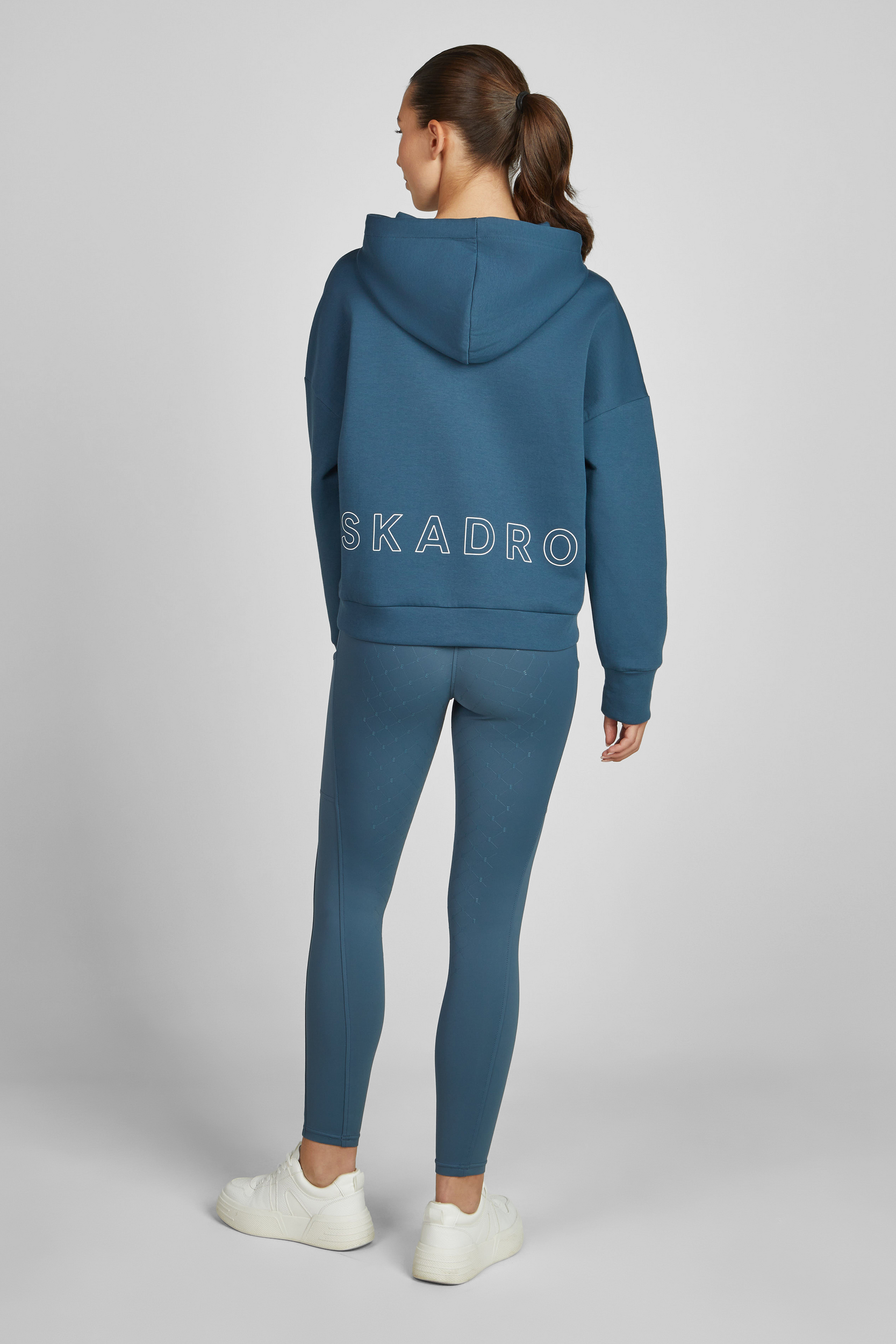 hoodie, hooded sweatshirt, Rückenansicht, blau, Leggings