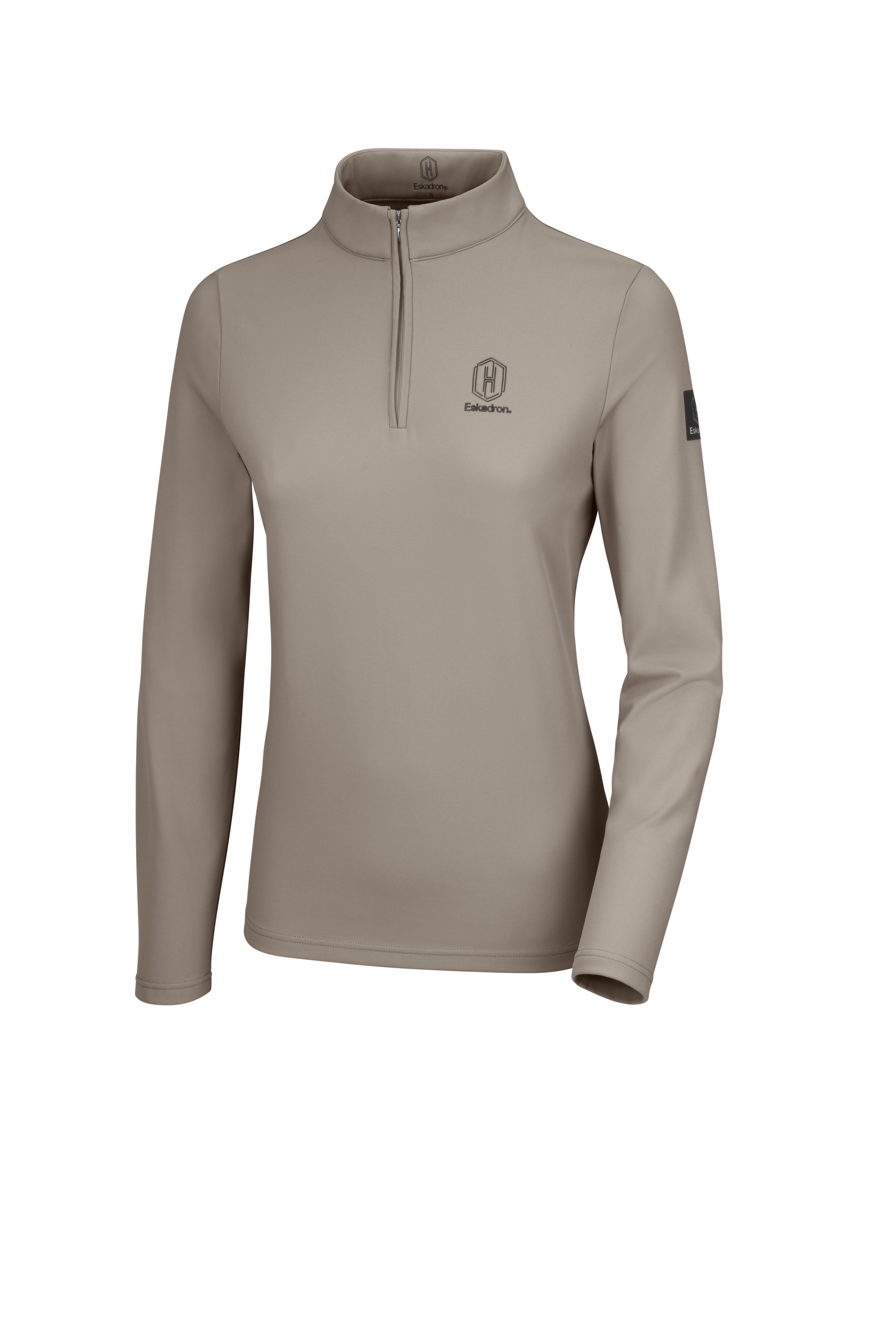 Damenoberteil, Langarmshirt, Stehkragen, Reißverschluss, Taupe, Damenoberteil, Langarmshirt, Stehkragen, Kurzreißverschluss, Taupe