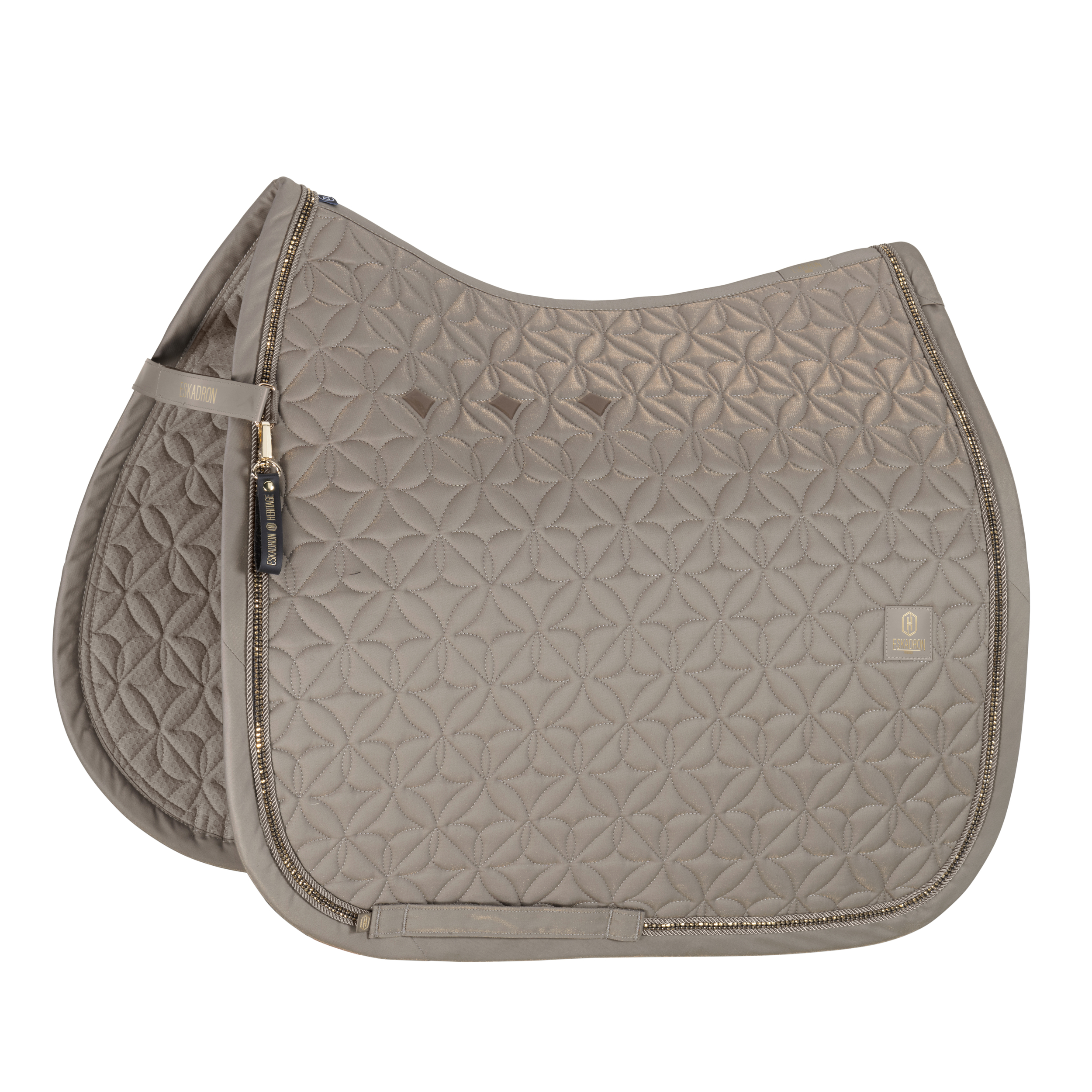 Schabracke, Taupe, Steppmuster, Satteldecke, Reißverschluss, Schabracke, Pferdesattelunterlage, Taupe, Steppmuster, Goldfarbene Details