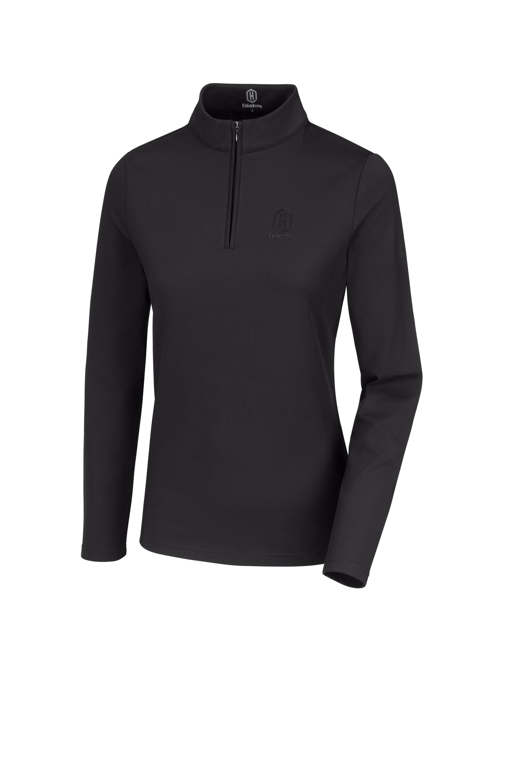 Damenoberteil, Langarmshirt, Schwarz, Stehkragen, Kurzreißverschluss, Damenoberteil, Langarmshirt, Schwarz, Stehkragen, Kurzreißverschluss
