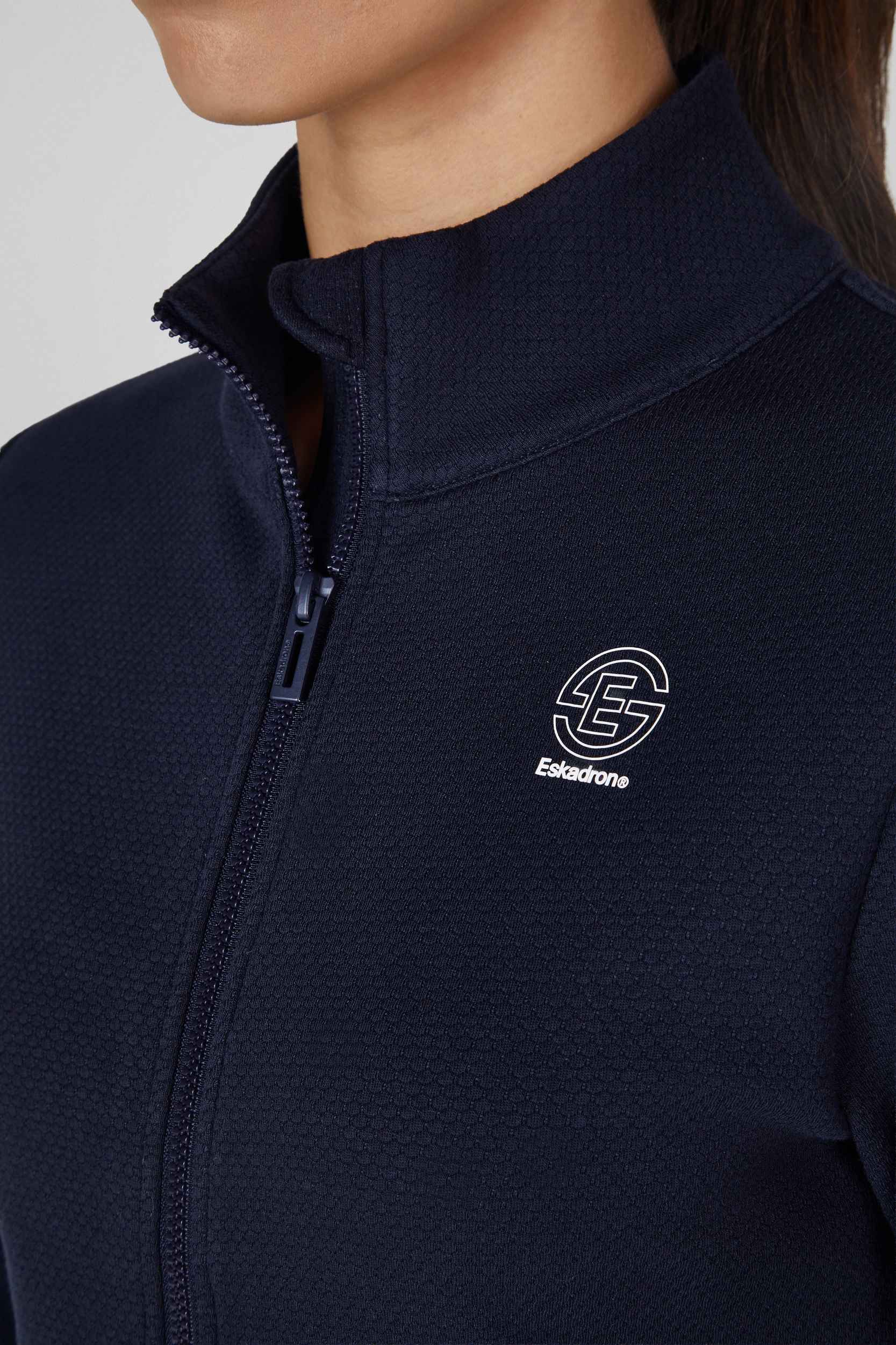 Fleecejacke, Voll-Reißverschluss, Navy, Embossed Textur, Logo Egg Label