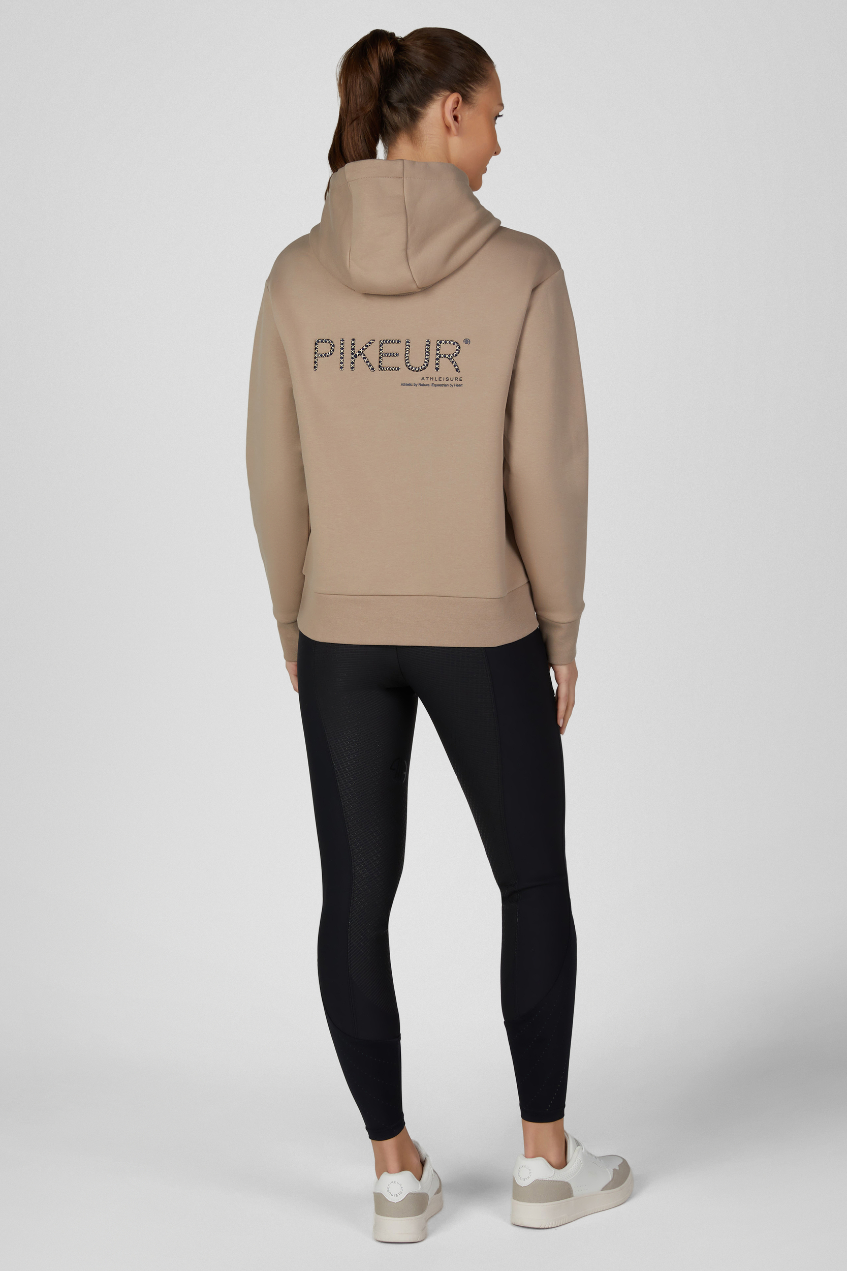 hoodie, beige, rückenansicht, logo, athleisure, Hoodie, Beige, Rückenlogo, Kapuzenpullover, Pikeur