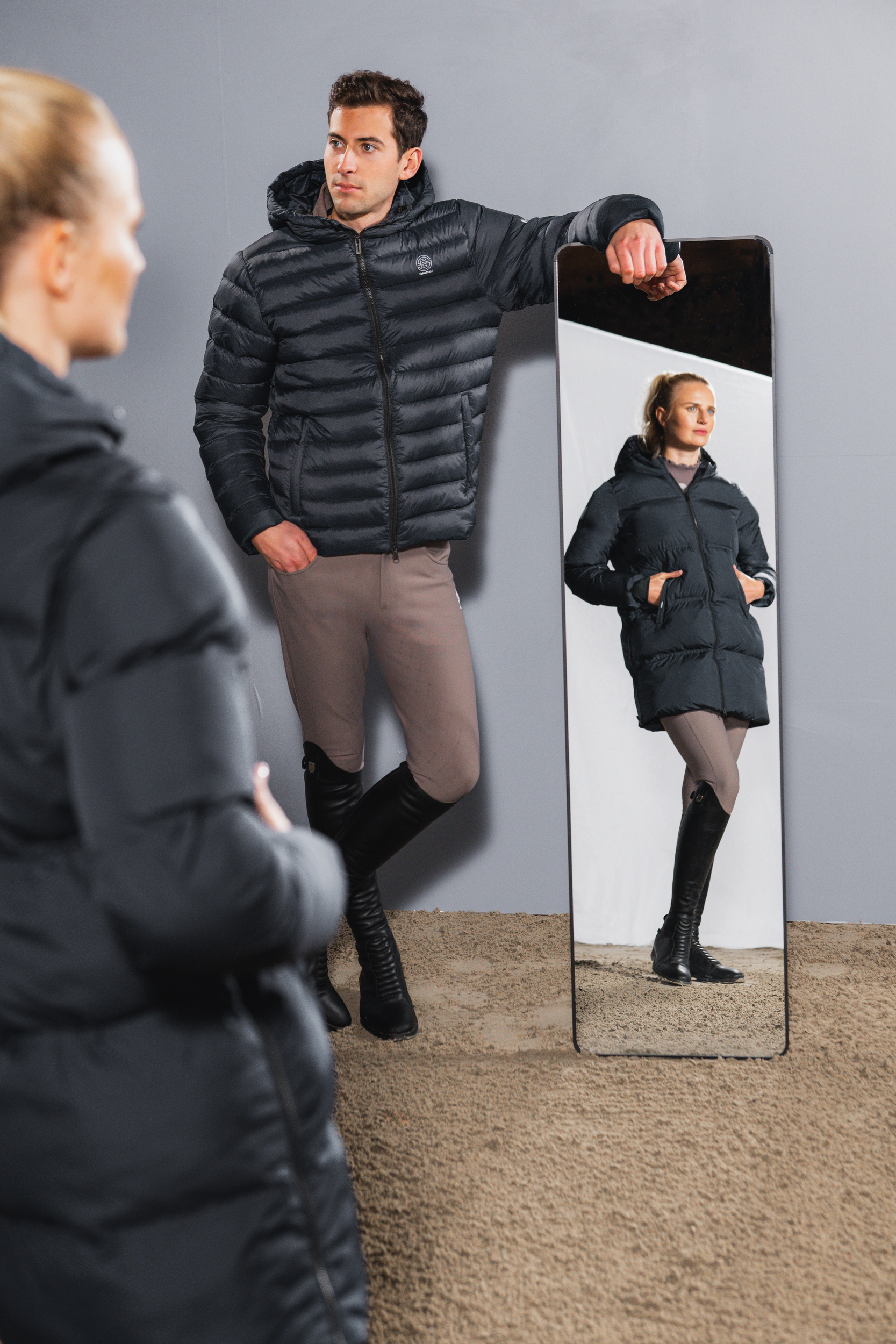 Dunkeljacke, Pufferjacke, Hoodie, Mantel-Länge, Schwarz