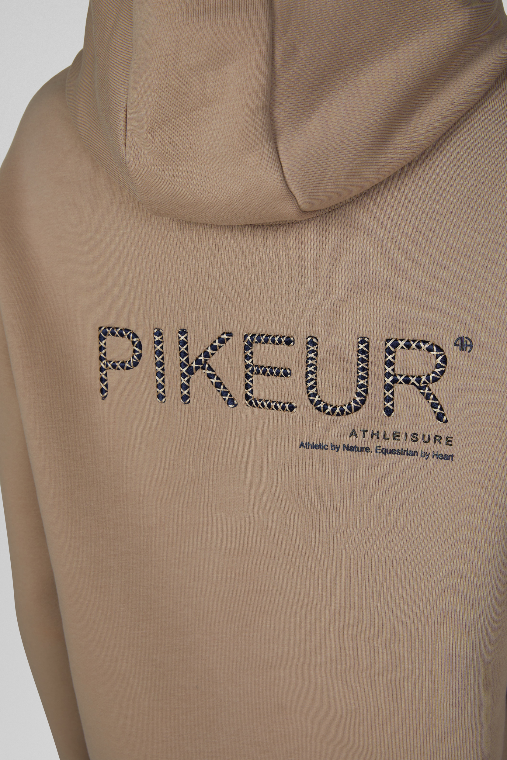 hoodie, beige, logo, text, rücken