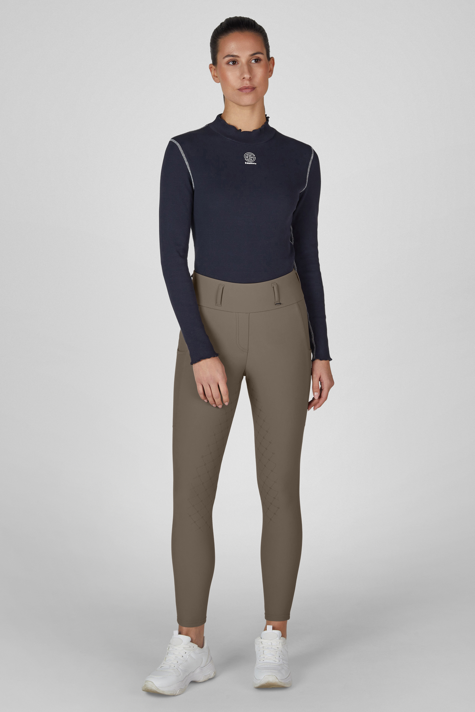 langeärmlig, turtleneck, navy, leggings, nähte, Sporttop, Rundhals, Langärmlig, Navy, Streifen-Details