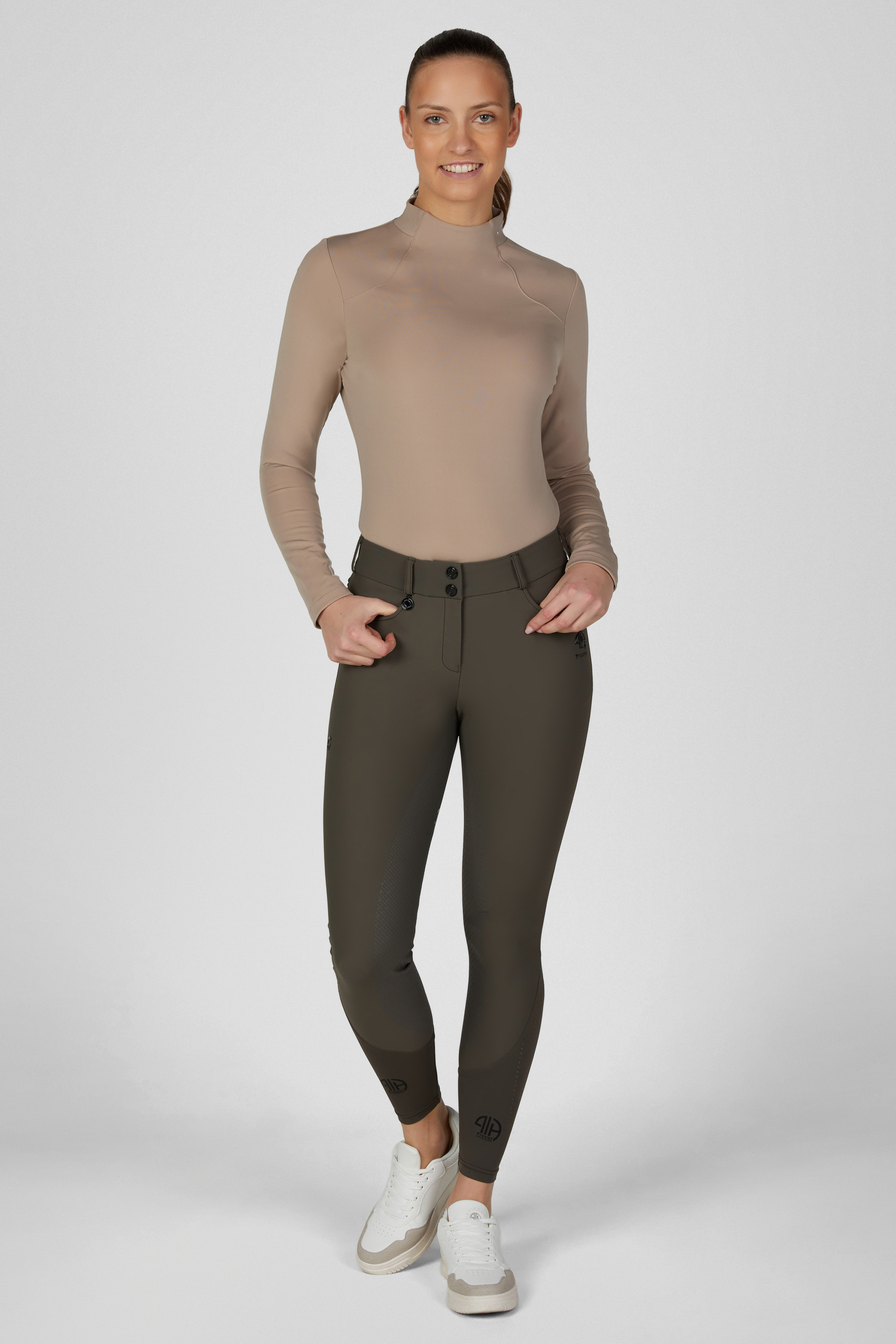 Turtleneck, Langeärmlig, Basisschicht, Strechpants, Oliv, equestrian pants, riding pants, high waist, stretch fabric, olive green
