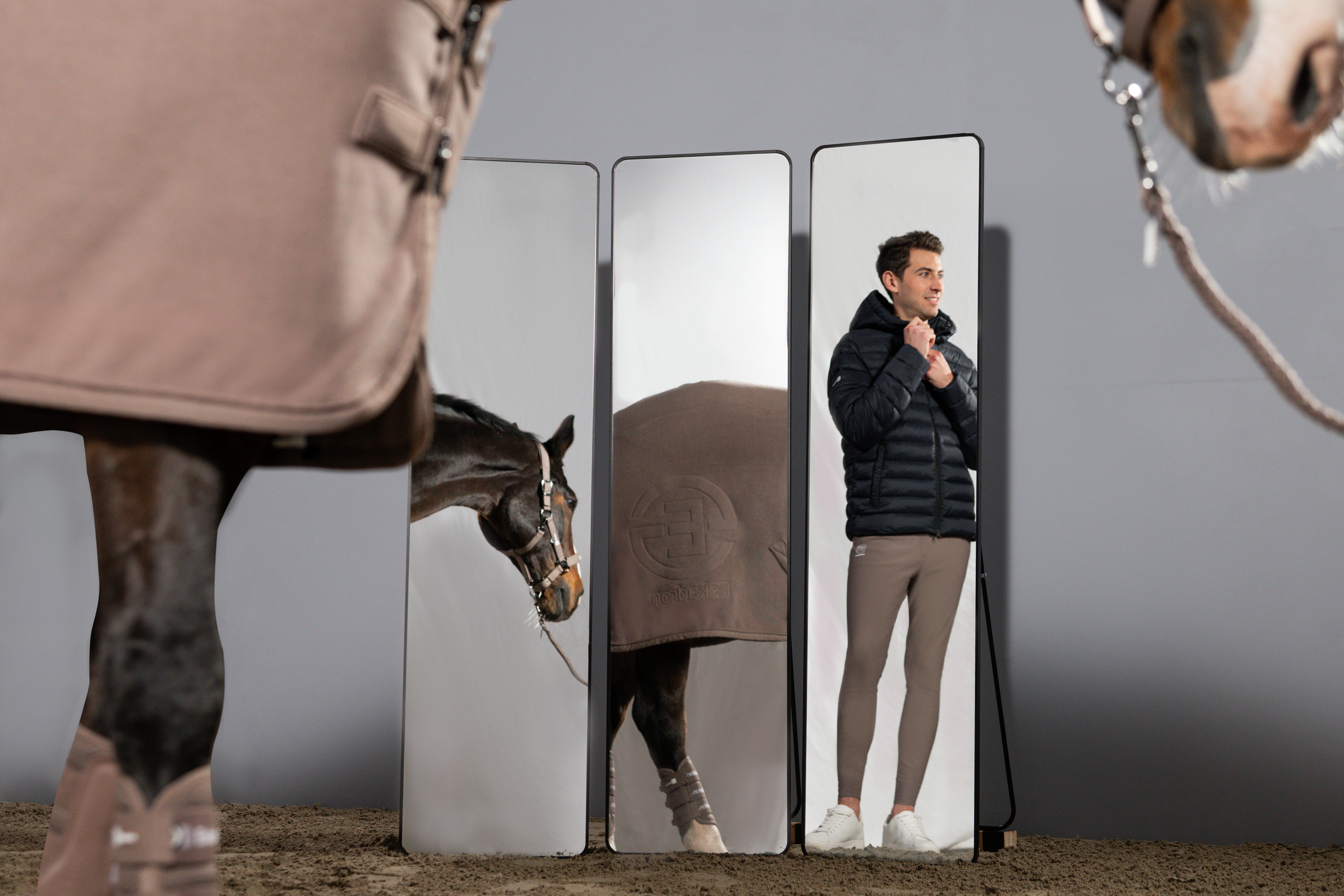 Padded jacket, Pferdesport, Mann, Spiegelflächen, Pferdeausrüstung