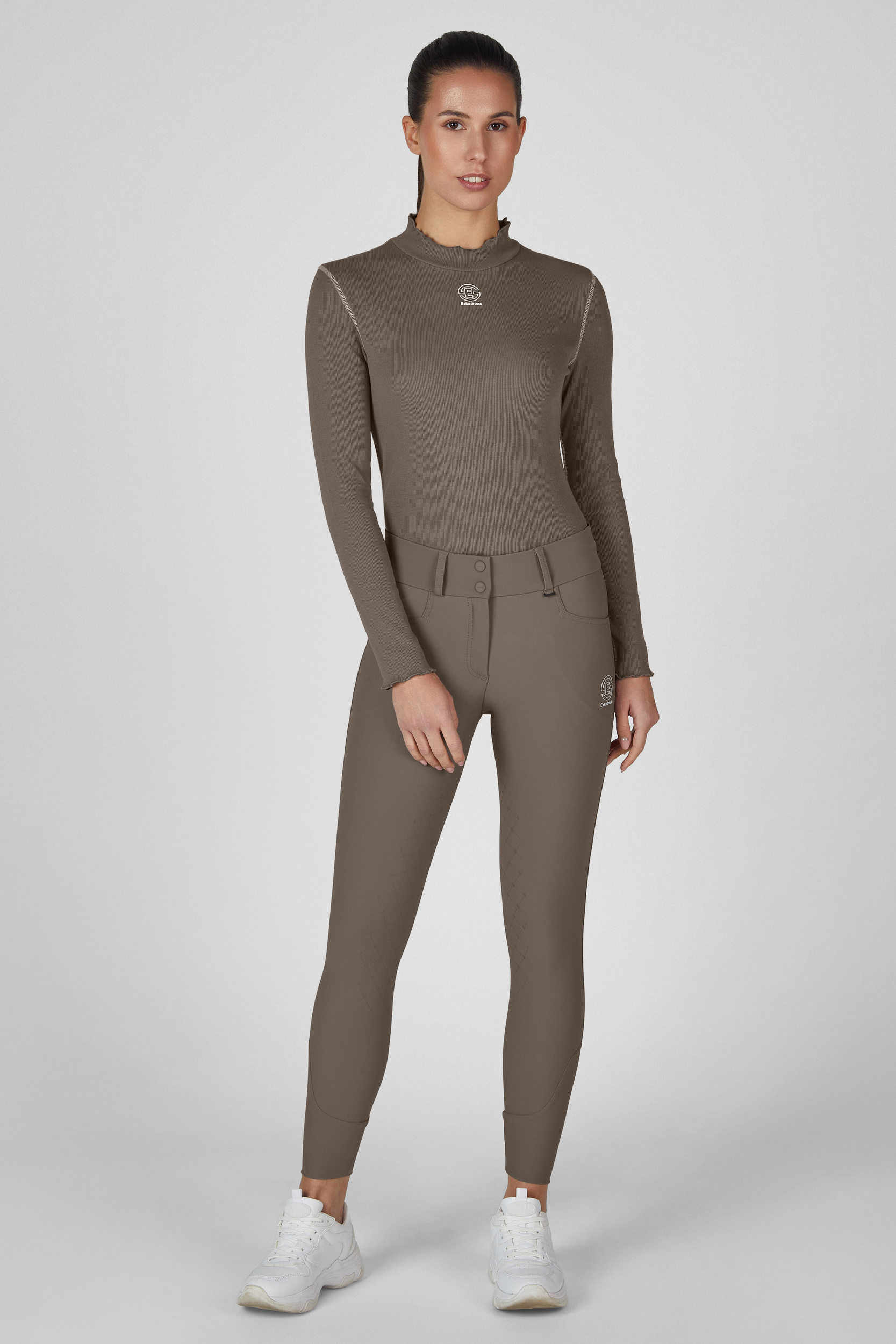 Rollkragen, Langarm, Leggings, Taupe, elastischer Bund, Langarmshirt, High Neck, Kleidung, Tight Fit, Beige Braun