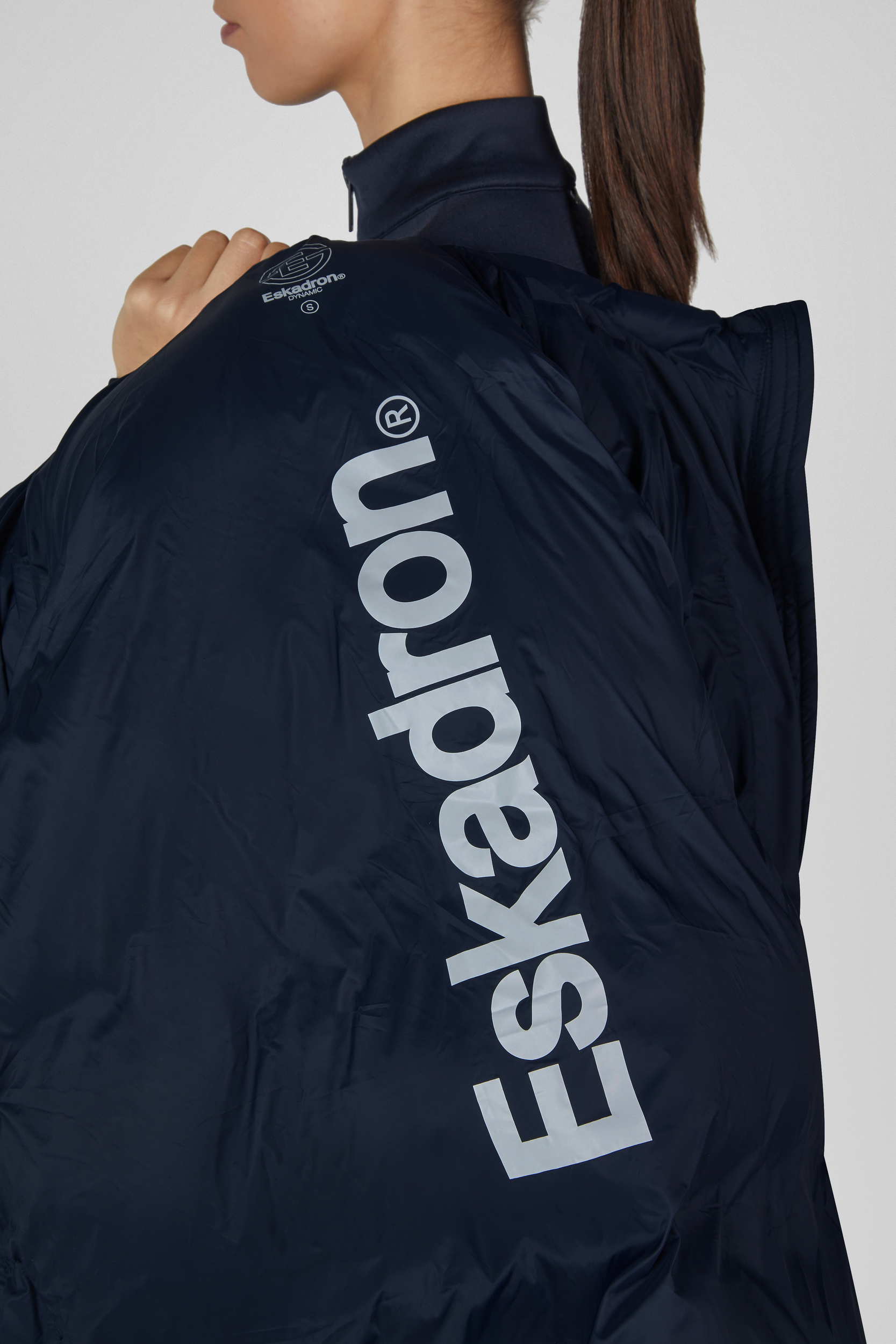 windbreaker, jacket, navy, logo, back, Weste, Daunenjacke, Navy, Markenlogo, Oversize