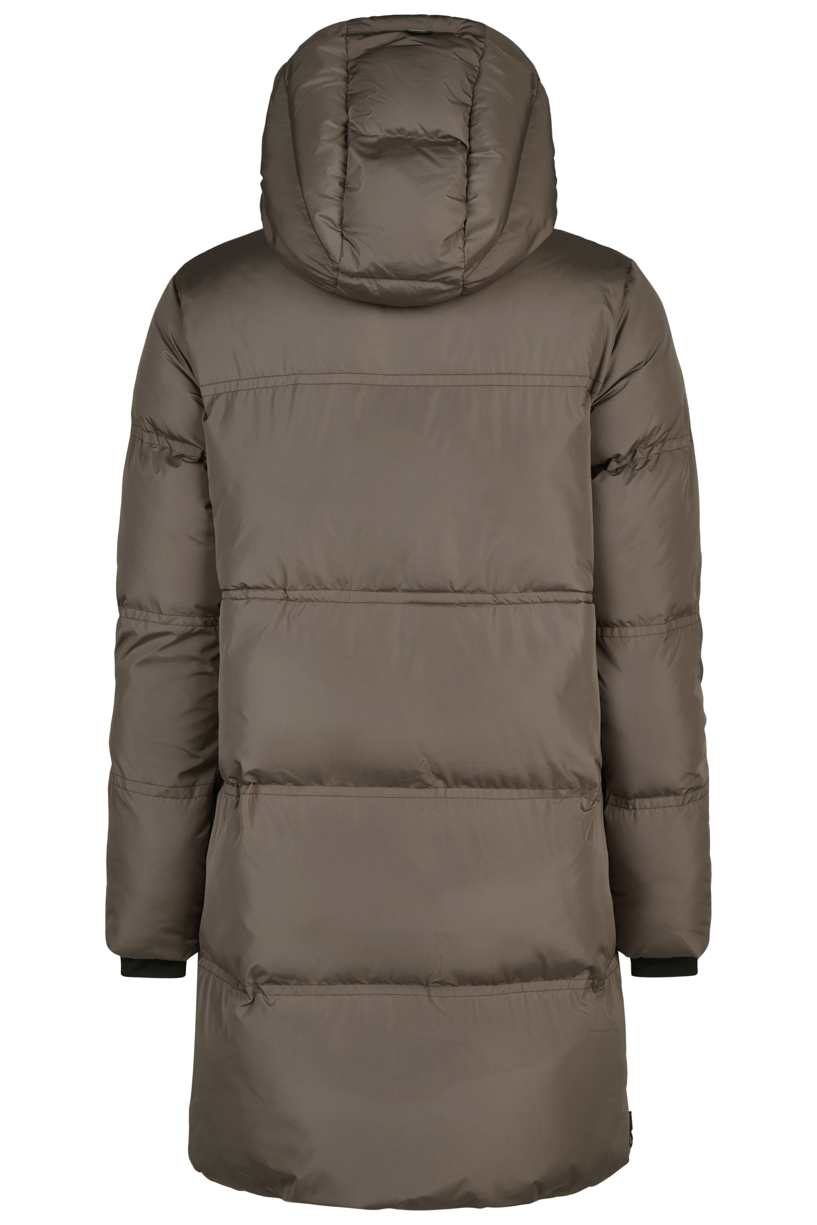 Daunenjacke, Dünner Mantel, Kapuze, Reißverschluss, Langarm, Pufferjacke, Lange Mantel, Kapuze, Gesteppelt, Taupe
