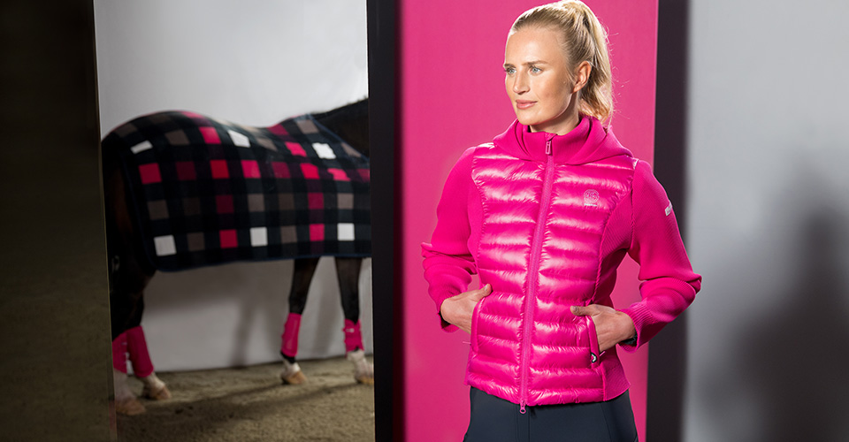 Damenjacke, Steppweste, Pink, Kapuze, Reißverschluss, Damenjacke, Pink, Steppfront, Strickärmel, Reißverschluss
