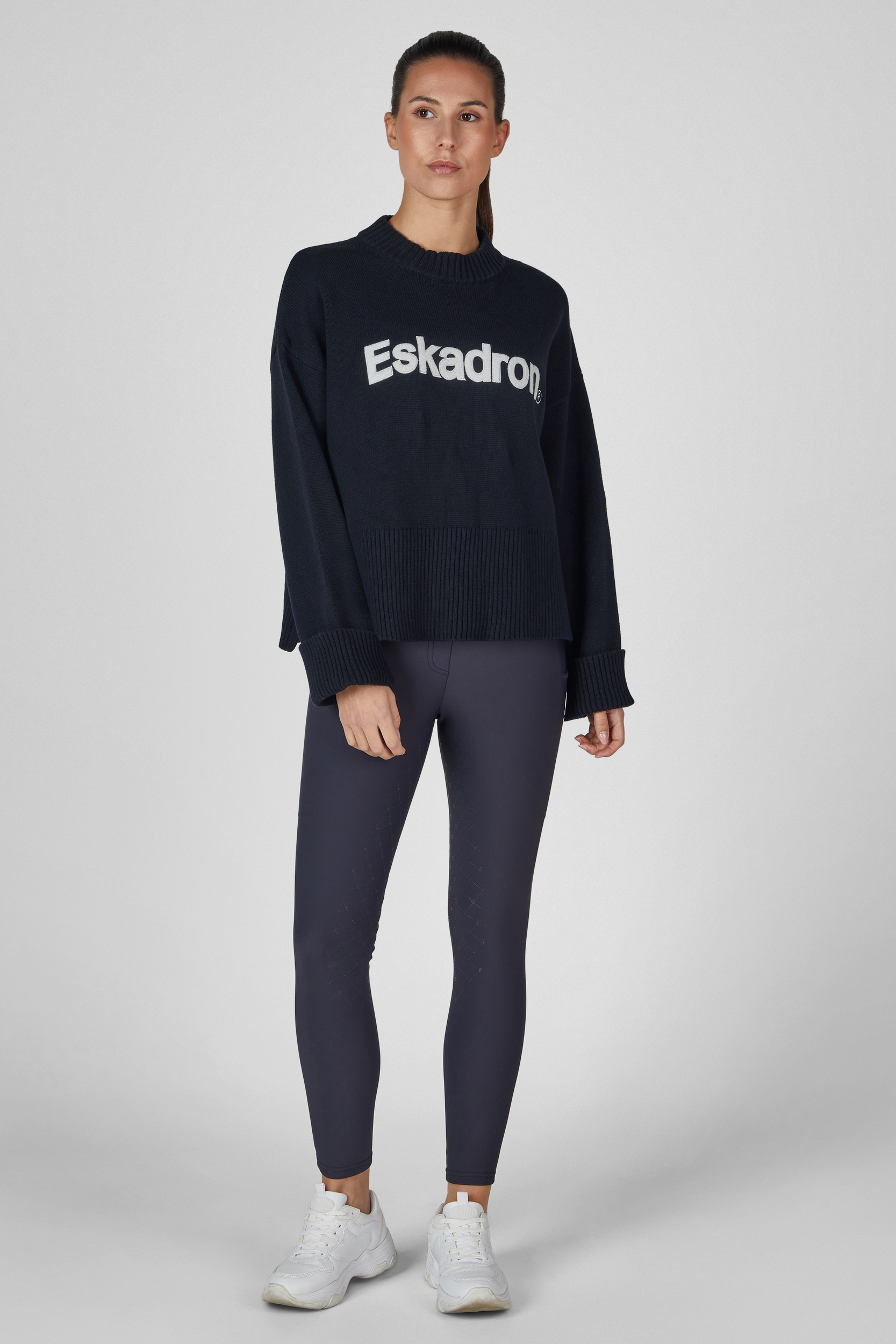 Pullover, Rundhals, Marineblau, Logo, Strickware, Pullover, Rundhals, Marineblau, Logo, Oversize