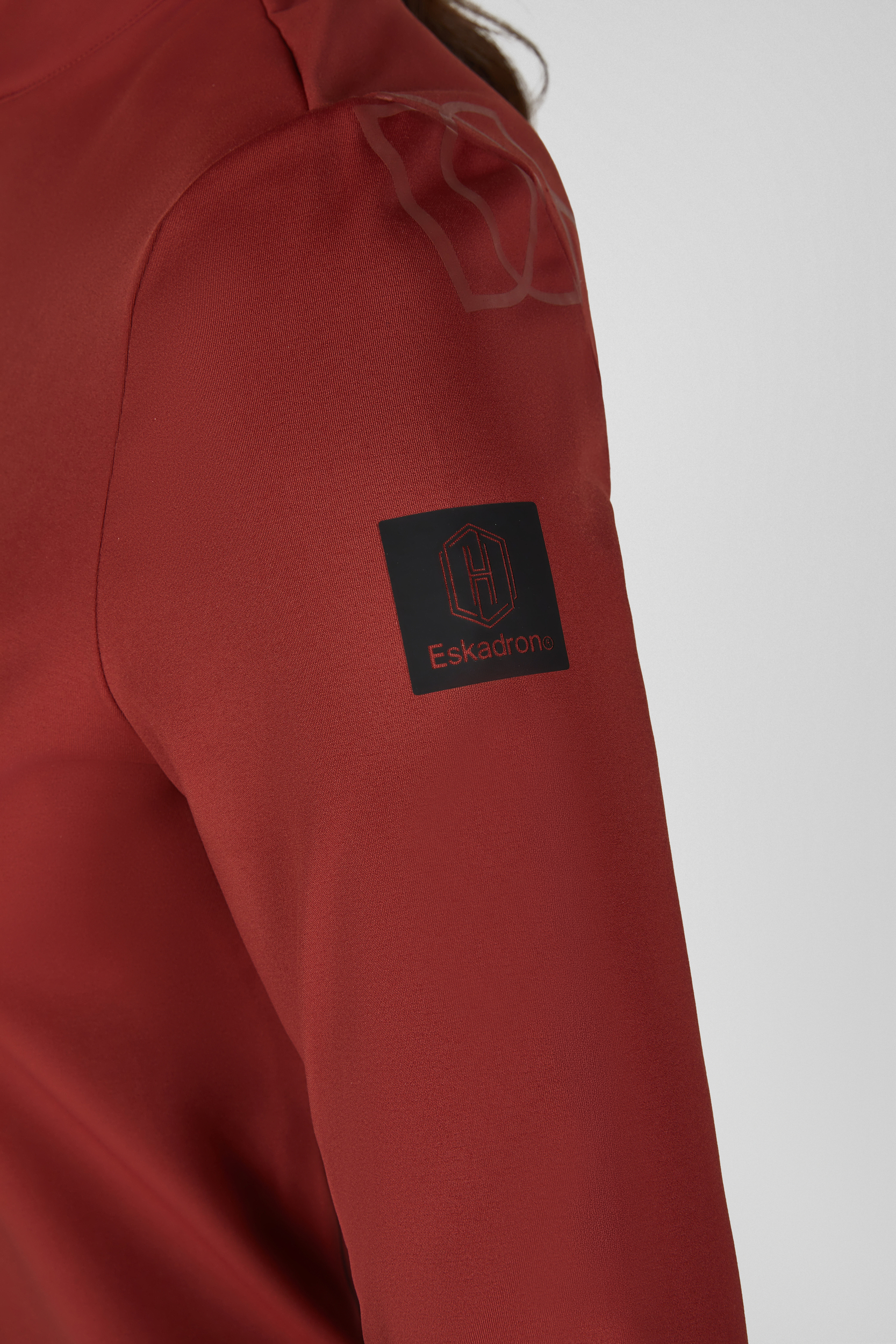 Reitjacke, Langarm, Rot, Stehkragen, Logoaufnäher, Reitshirt, Langarmshirt, Bordeauxrot, Funktionsstoff, Logoaufnäher