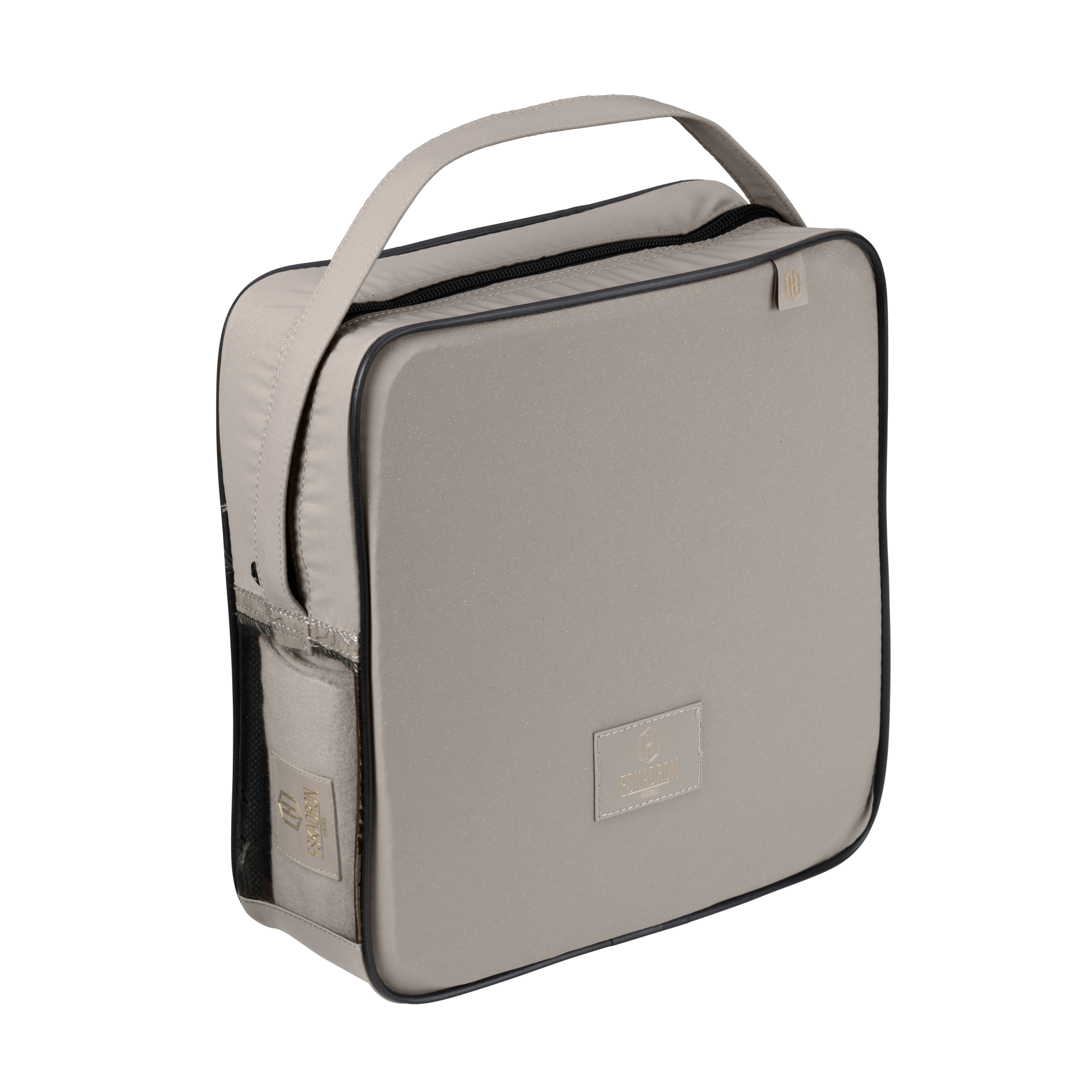 Kosmetiktasche, Tragegriff, Reißverschluss, Taupe, Kunstleder, Kulturbeutel, Tragegriff, Reißverschluss, Taupe, Kunststoff