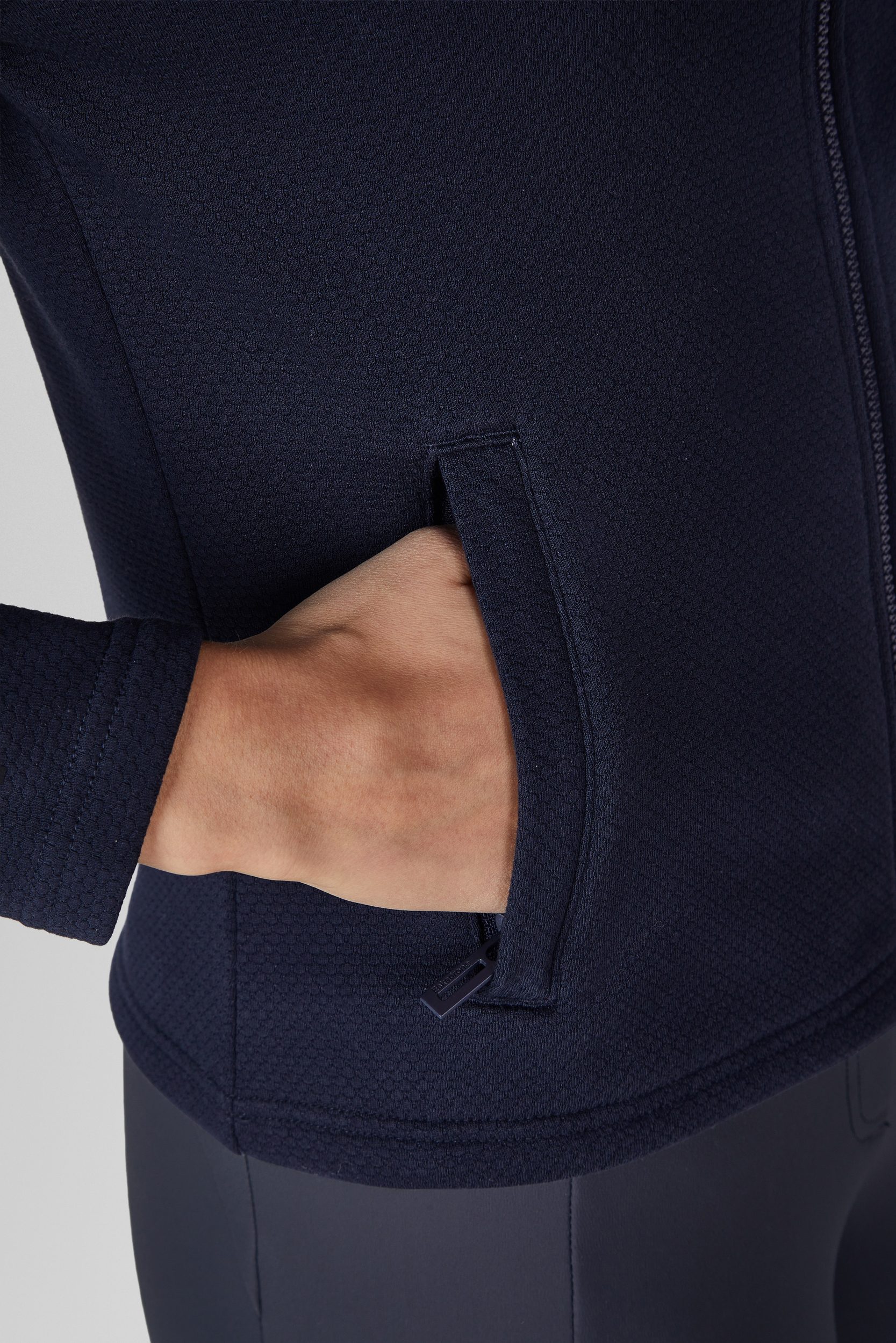 Reißverschlusstasche, Vordertasche, dunkles Navy, Strukturierter Stoff, Hoodie-Jacke,  jacket,  Reißverschluss-Tasche,  marineblau,  strukturierter Stoff,  Langarm