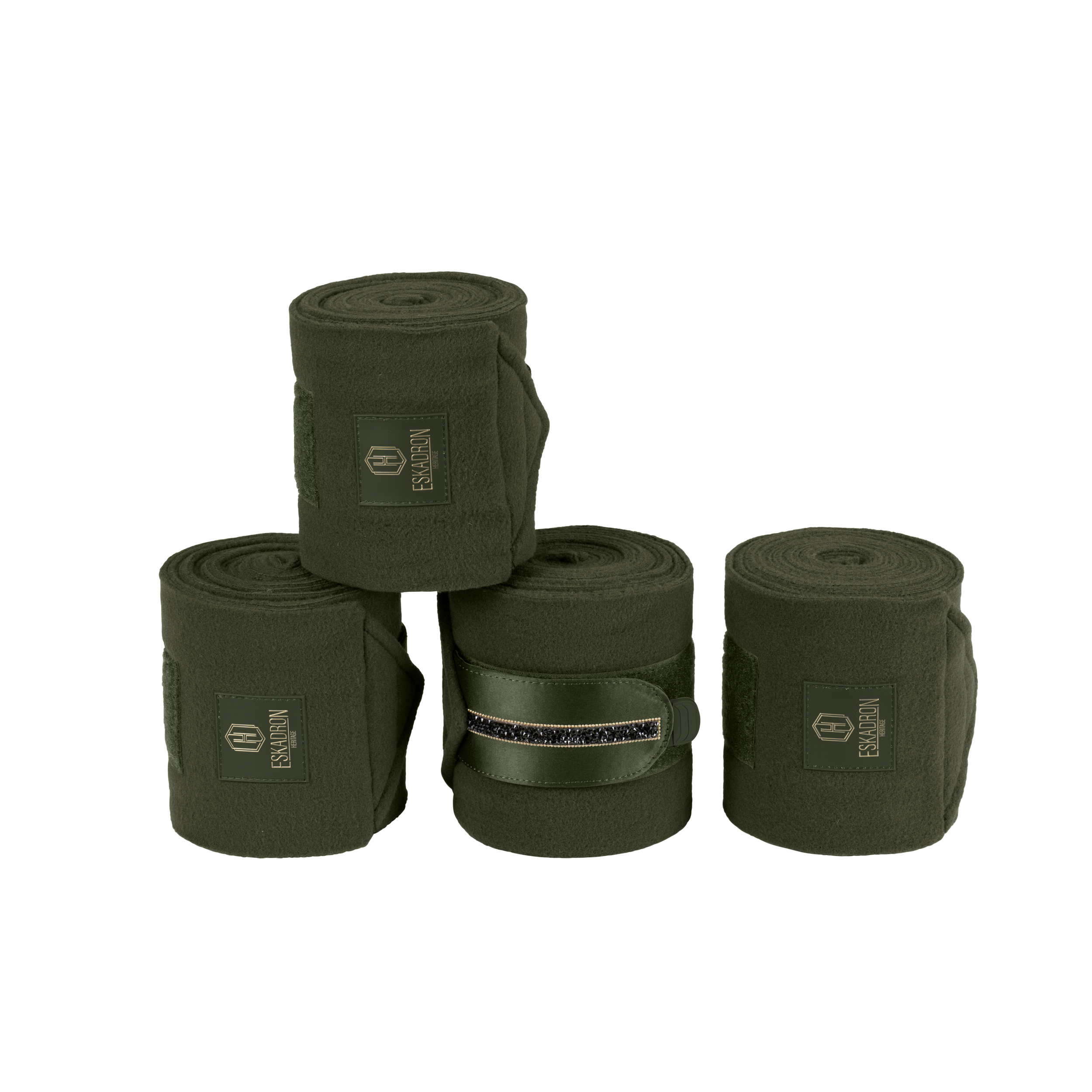 Pferdebandagen, Fleece, Olivgrün, Strassbesatz, Pferdebandagen, Fleece, Olivgrün, Glitzerbesatz, Vierer-Set