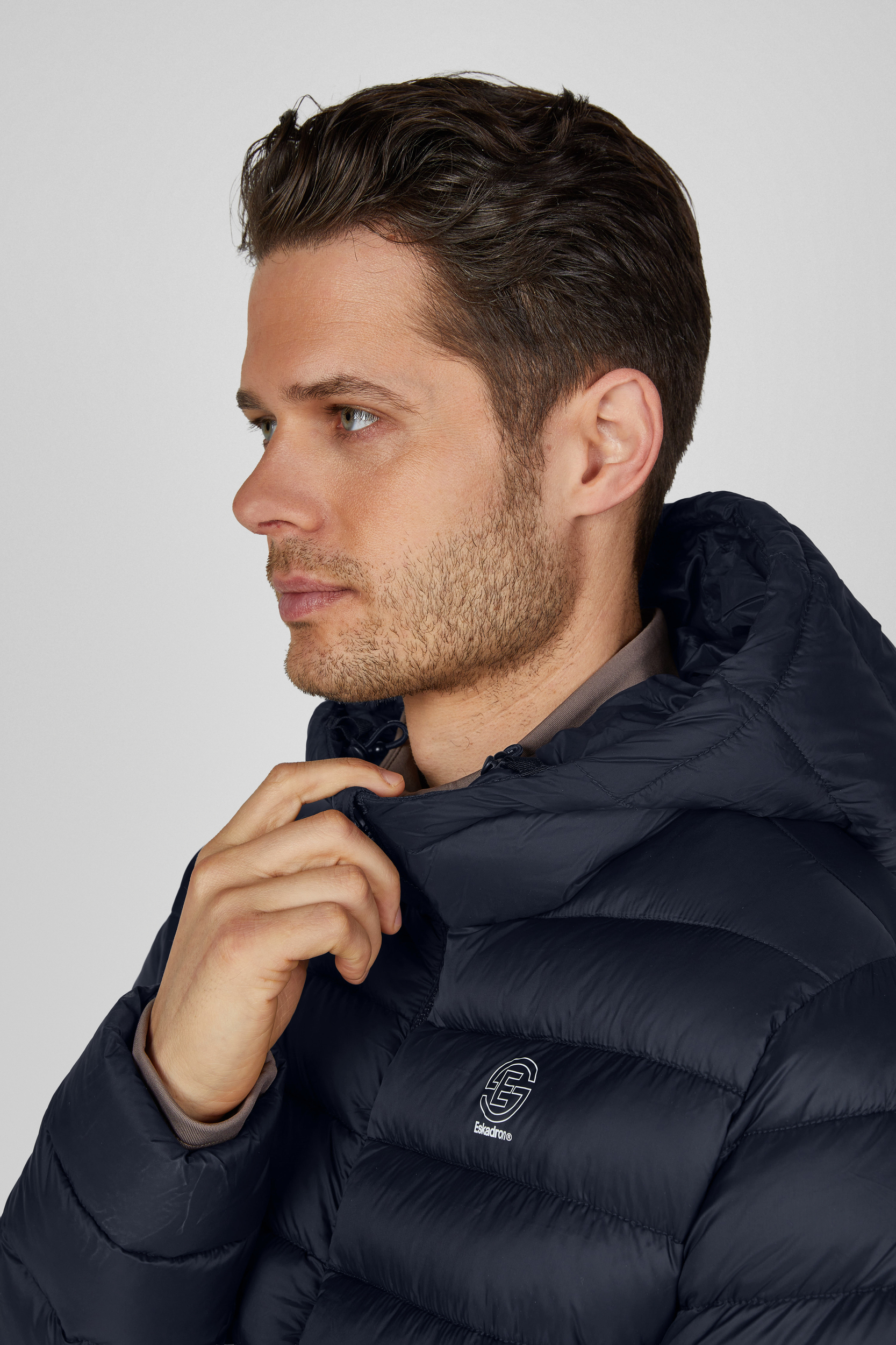 Pufferjacke, Kapuze, Navy, gequiltet, Logo-Patch, Daunenjacke, Puffer, Kapuze, Navy, gefüttert