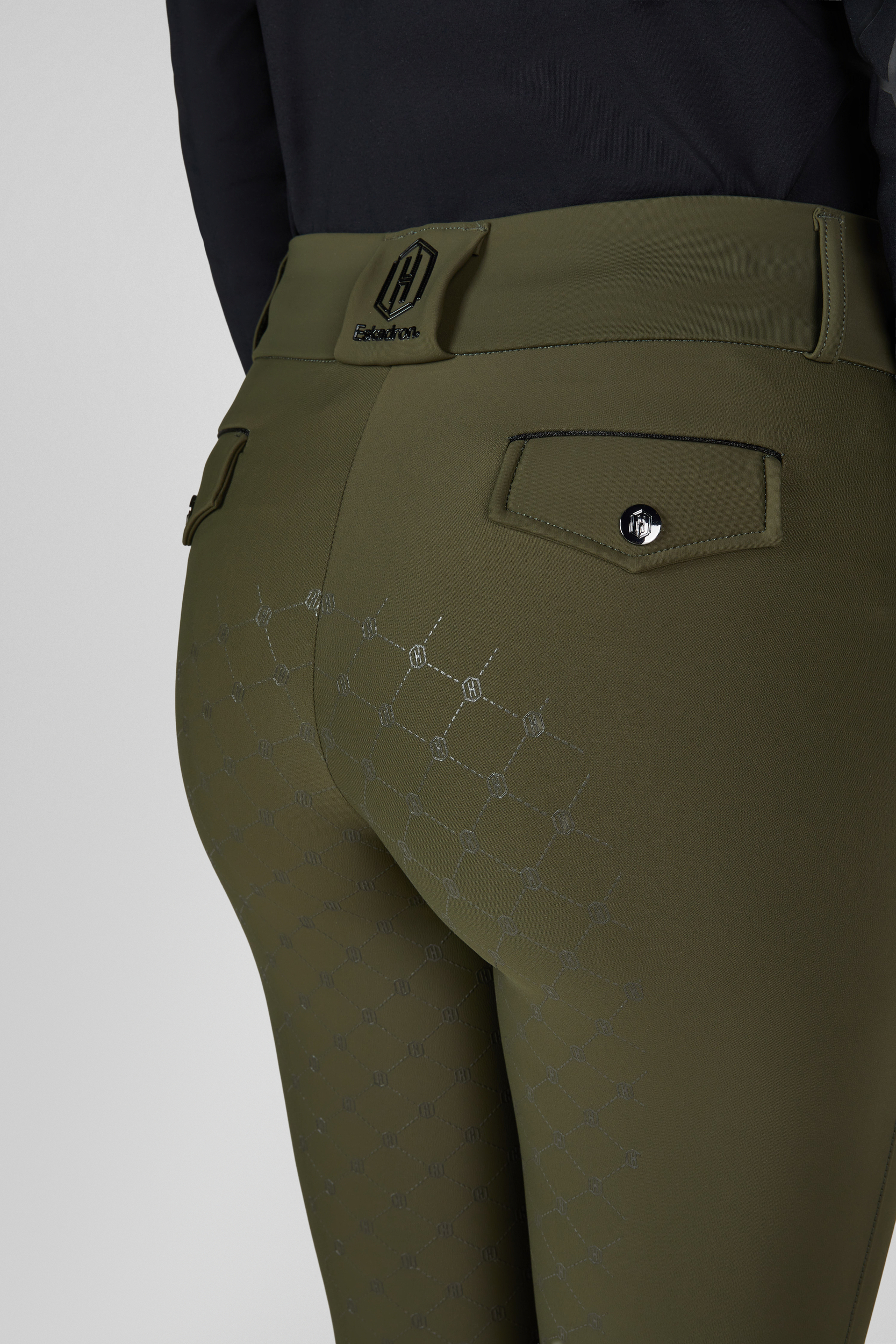 Reithose, Olivgrün, Silikon-Grip, Gürtelschlaufen, Gesäßtasche, Reithose, Olivgrün, Hoher Bund, Gesäßtasche, Jacquardmuster