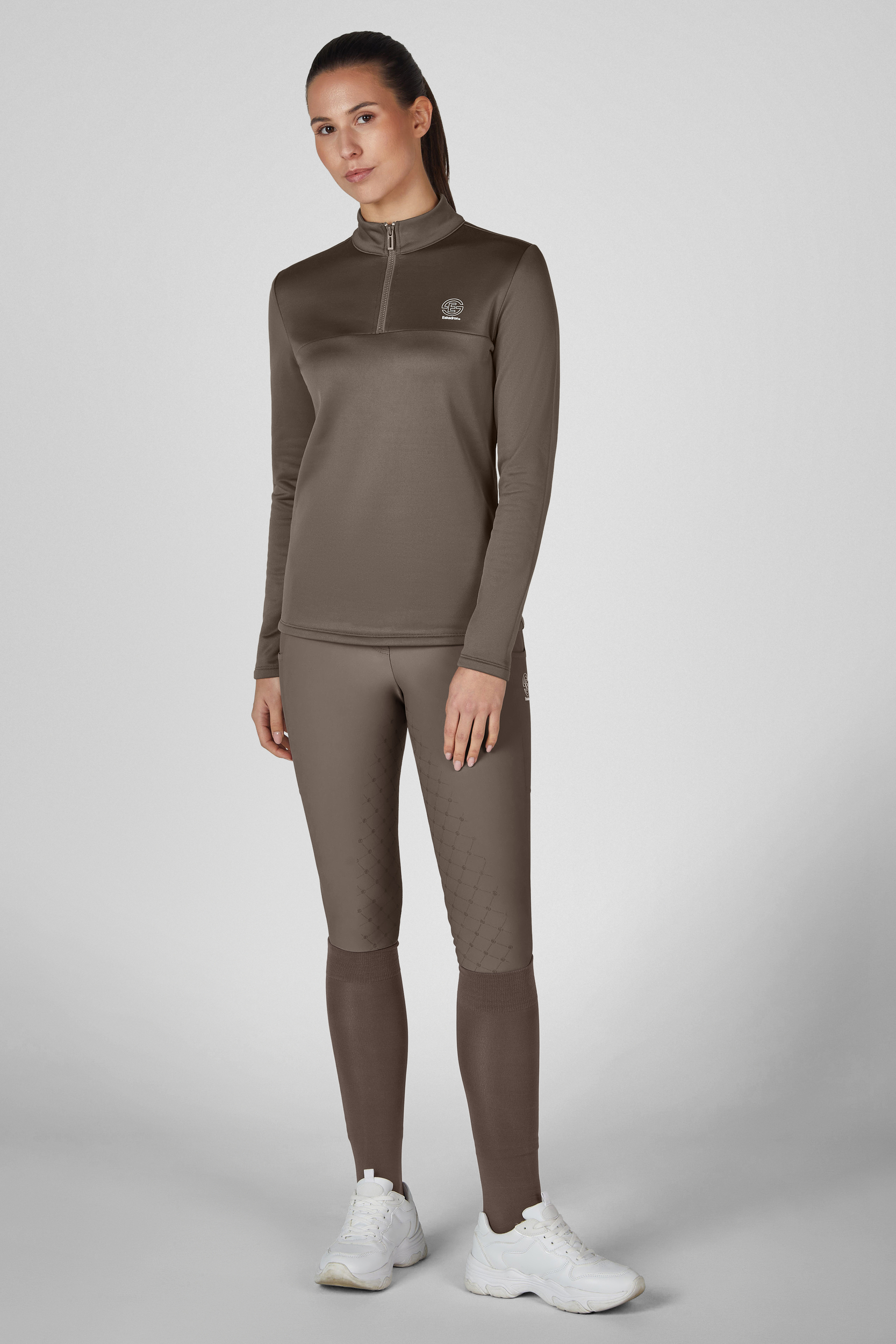 Langarmshirt, Fleece, Zipper, Thermals, Sportbekleidung, Training top, Longsleeve, Zipper, Mock neck, Brown set