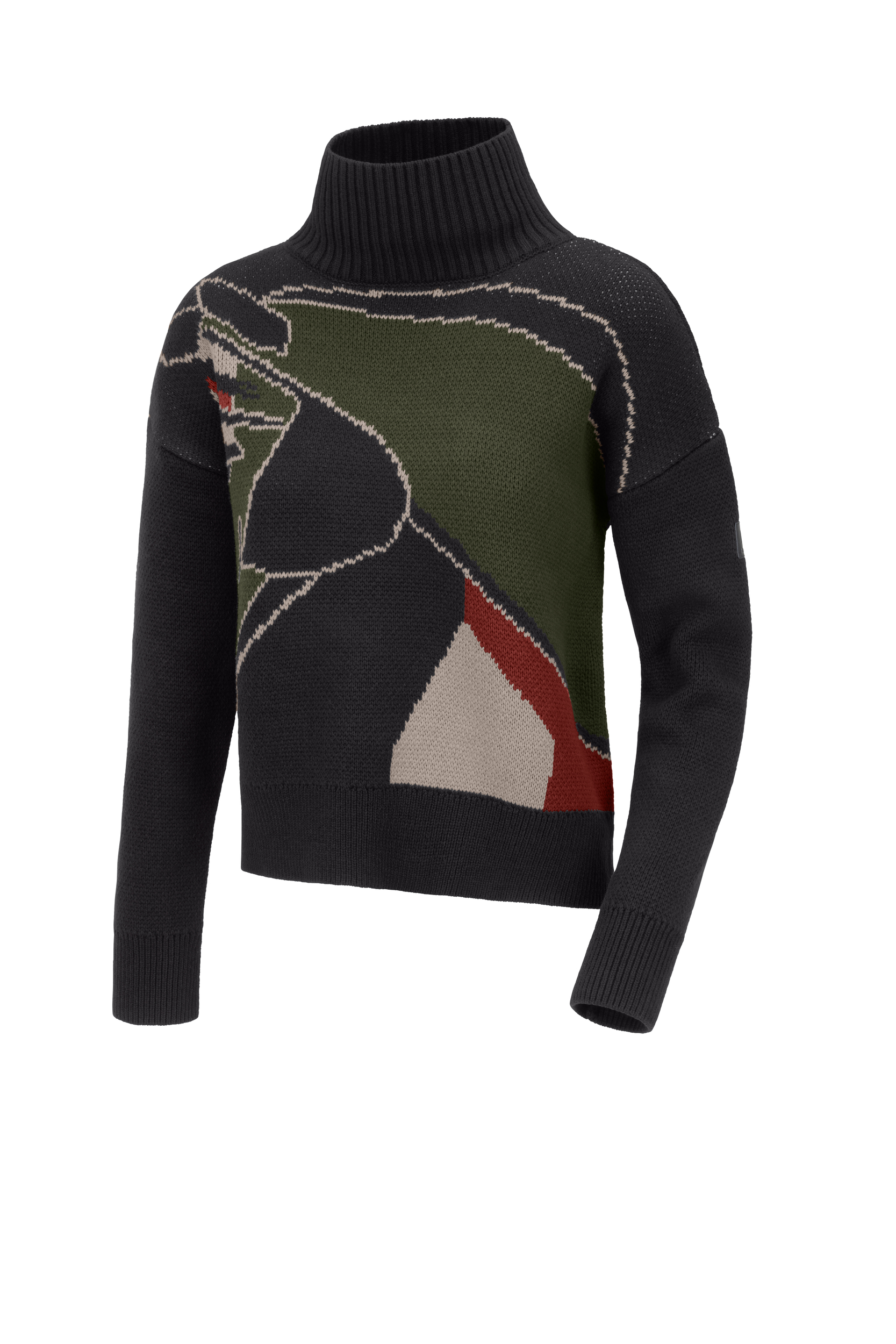 Rollkragenpullover, Strickpullover, Mehrfarbig, Grafisches Muster, Rippstrickkragen, Strickpullover, Rollkragen, Mehrfarbig, Abstraktes Muster, Langarm