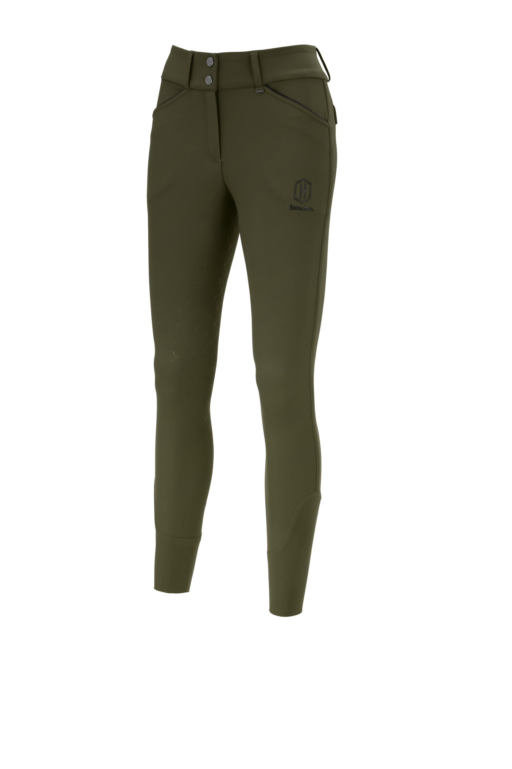 Reithose, Olivgrün, Vollbesatz, Knopfverschluss, Stretchmaterial, Reithose, Olivgrün, Vollbesatz, Gürtelschlaufen, Knopfverschluss