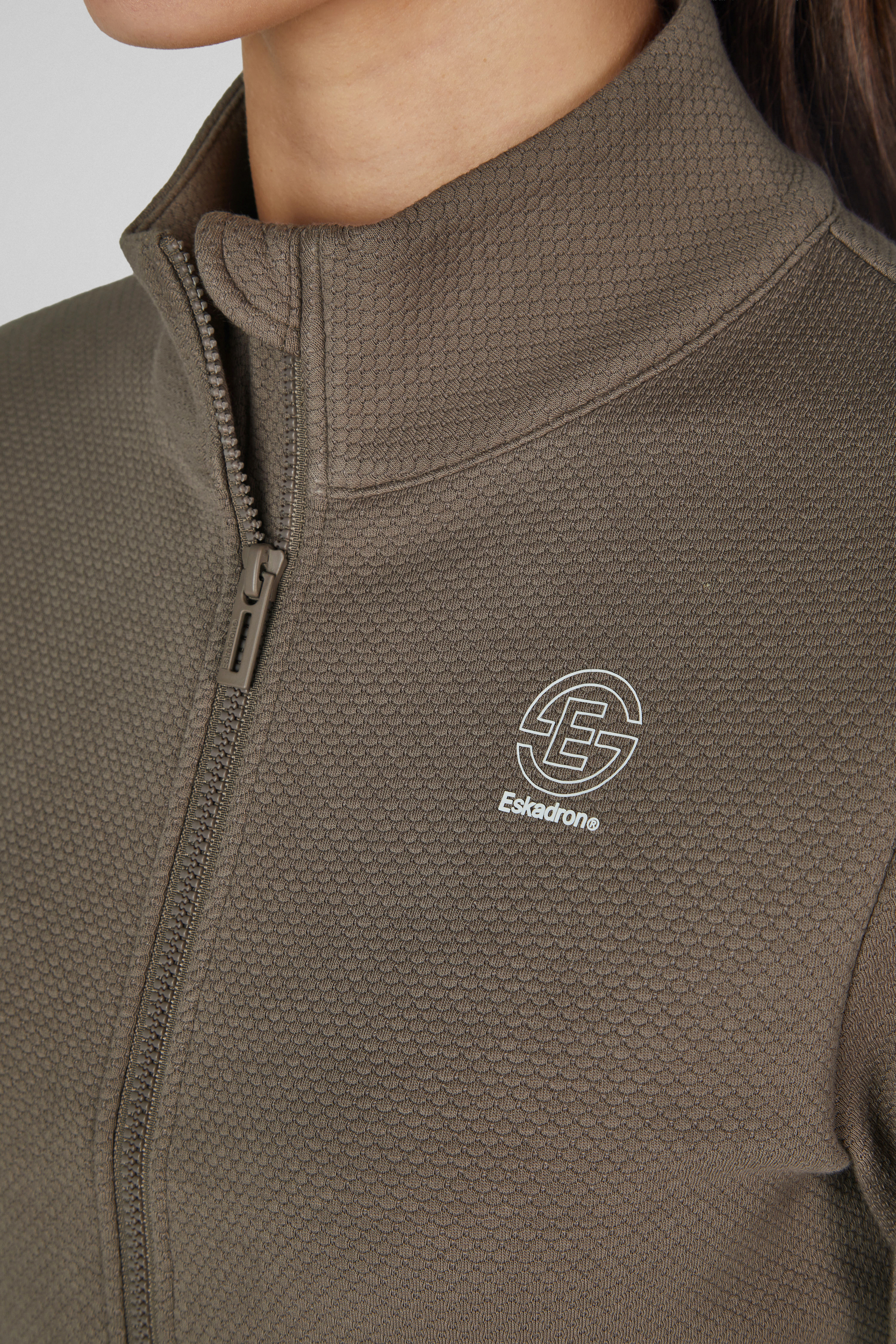 Fleecejacke, Vollzippjacke, Standkragen, Texturstrick, Logo-Grafik