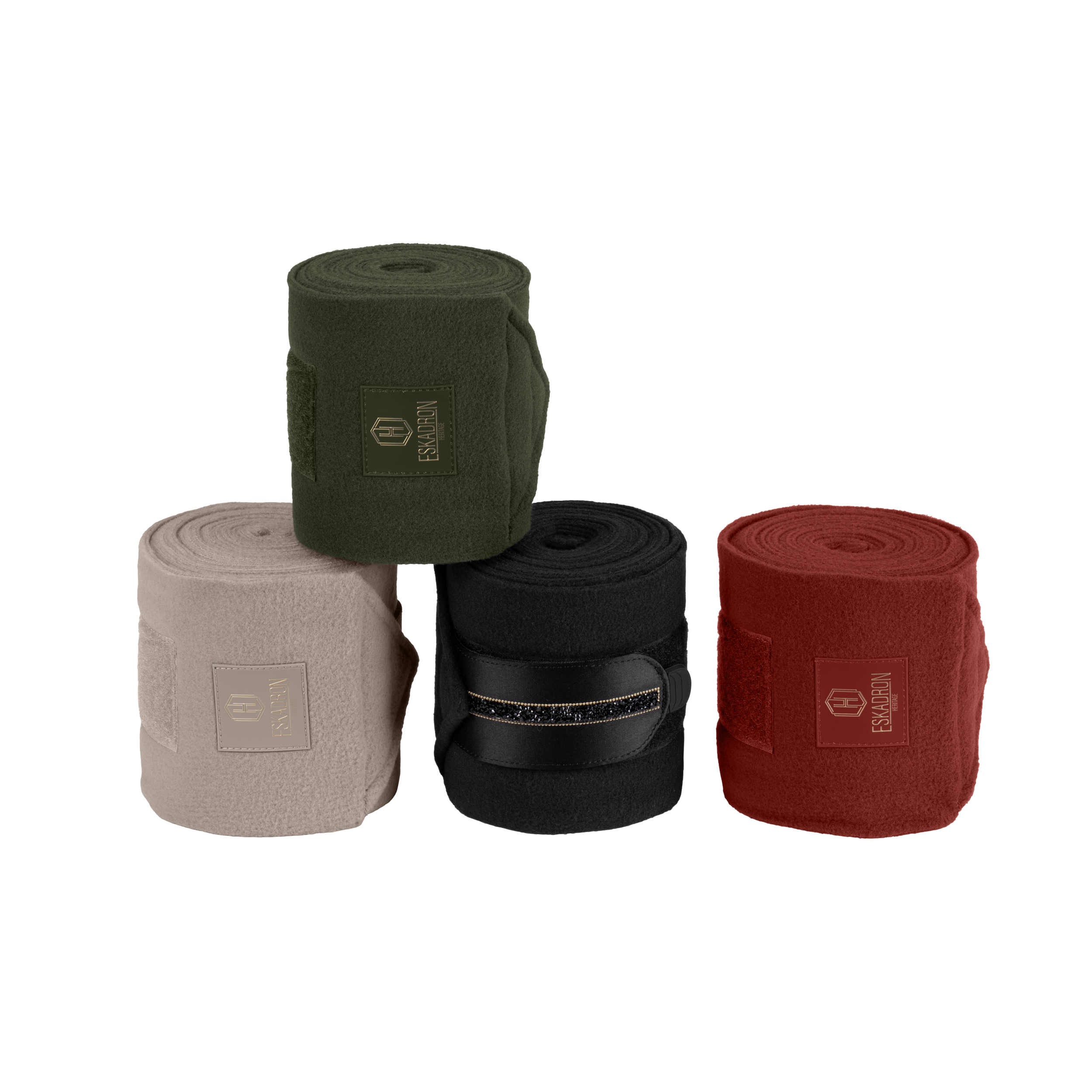 Pferdebandagen, Fleece, Klettverschluss, Vierer-Set, Mehrfarbig, Pferdebandagen, Fleece, Dunkelgrün, Beige, Bordeauxrot