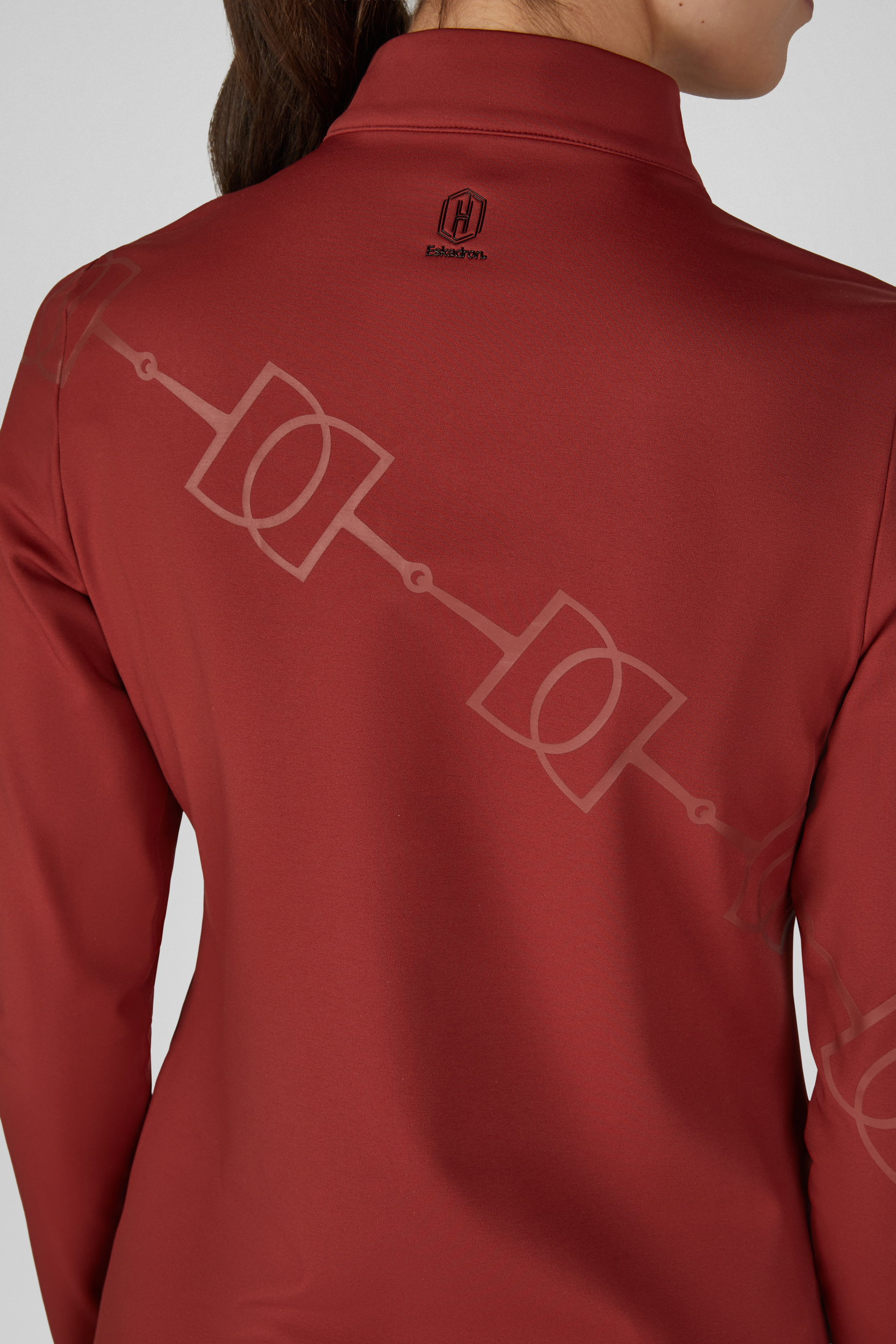 Langarmshirt, Stehkragen, Bordeauxrot, Grafikprint, Damenoberteil, Damen-Oberteil, Rot, Stehkragen, Langarm, Grafikdruck