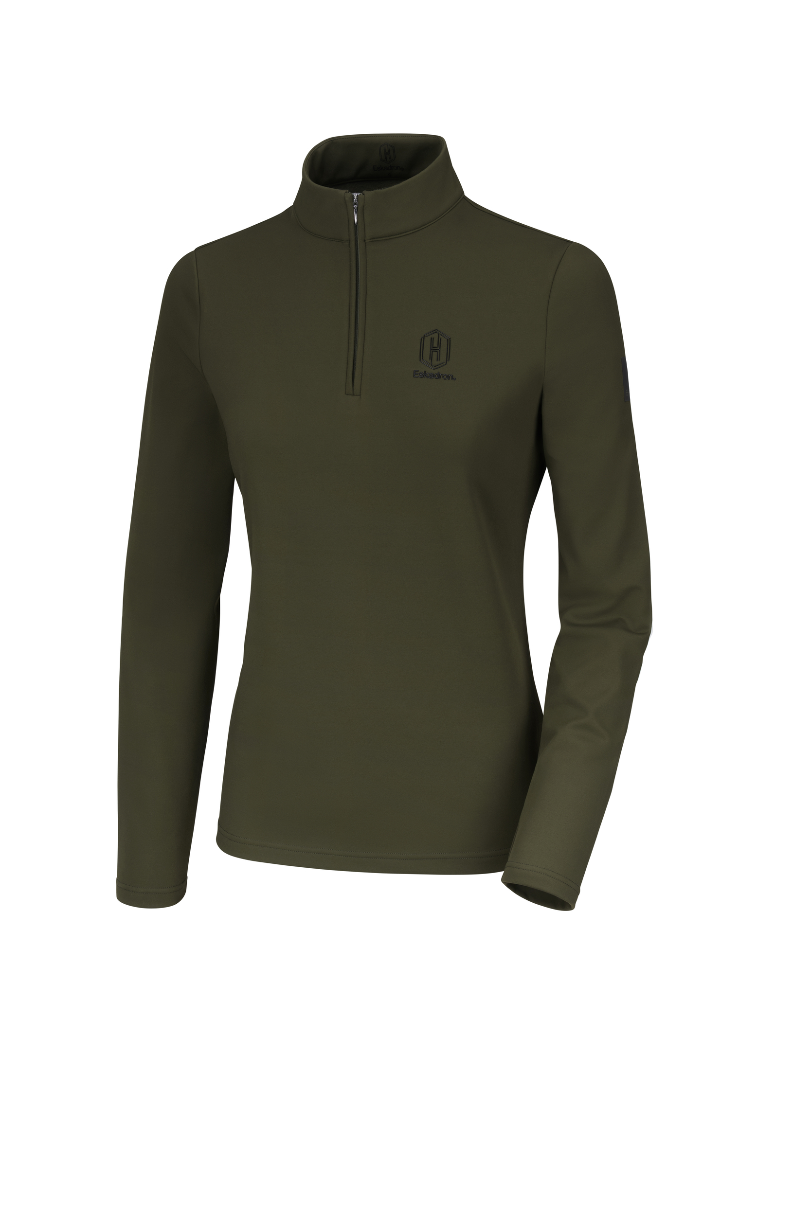 Langarmshirt, Olivgrün, Stehkragen, Reißverschluss, Uni, Damen-Shirt, Langarmshirt, Stehkragen, Reißverschluss, Olivgrün