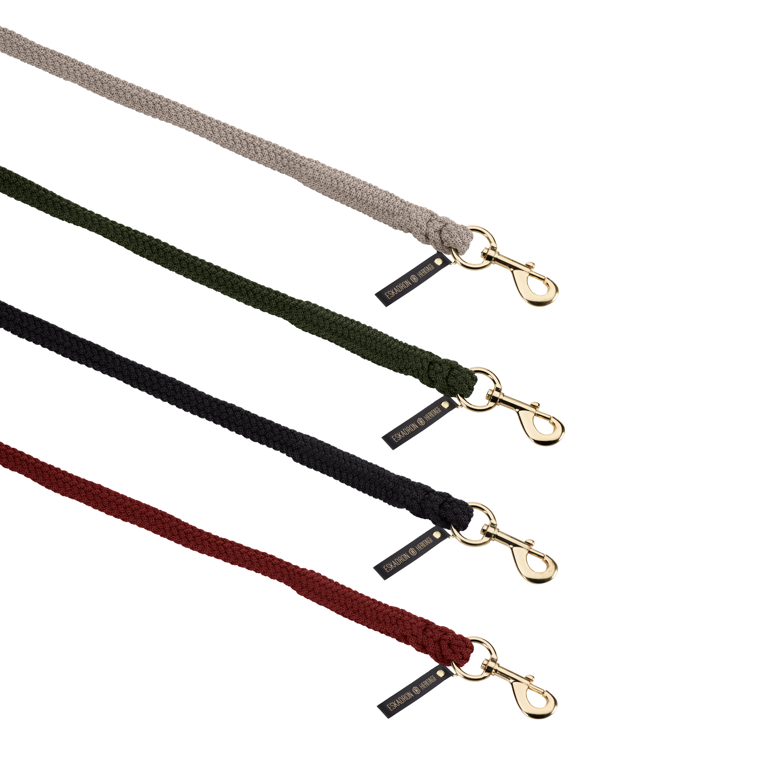 Hundeleine, geflochten, Textil, Karabinerhaken, mehrfarbig, Hundeleine, geflochtenes Seil, Goldfarbener Karabiner, Beige, Dunkelgrün, Pferde-Führstrick, geflochtenes Seil, goldfarbene Karabiner, mehrfarbiges Set